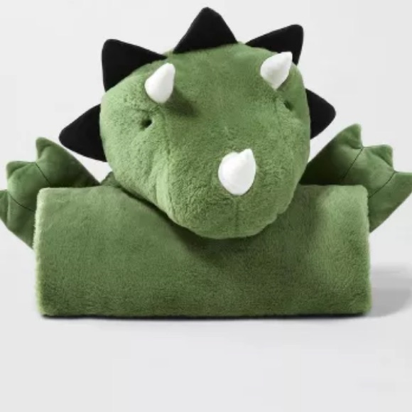 Pillowfort Dinosaur Kids Hooded Blanket 50” x 40” Green Wearable Faux Fur - Picture 2 of 4